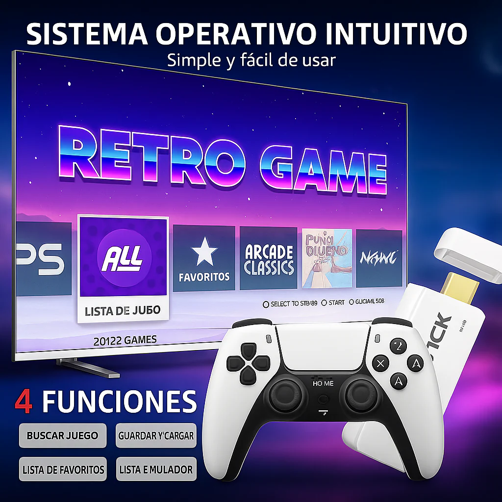 CONSOLA GAME STICK 4K PRO l +20.000 Juegos + 2 Mandos de regalo