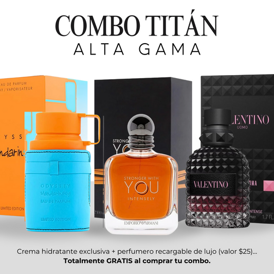 COMBO TITÁN | Armaf Odyssey Mandarin Sky | Stronger With You | Valentino Uomo Born in Roma | 100 ML